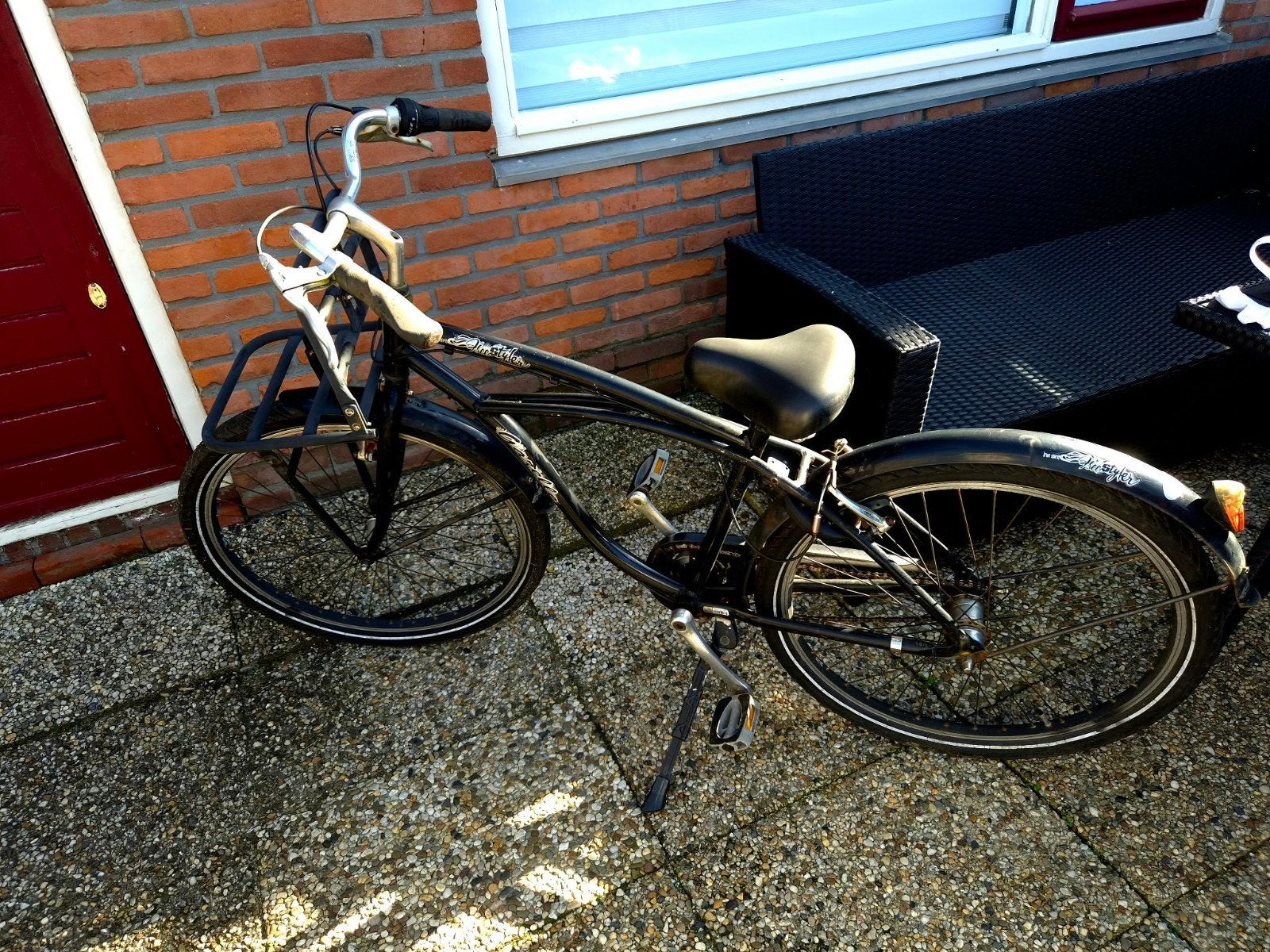 Zwarte fiets met voordrager, Terugtraprem, Gebruikt, 53 tot 57 cm, Ophalen