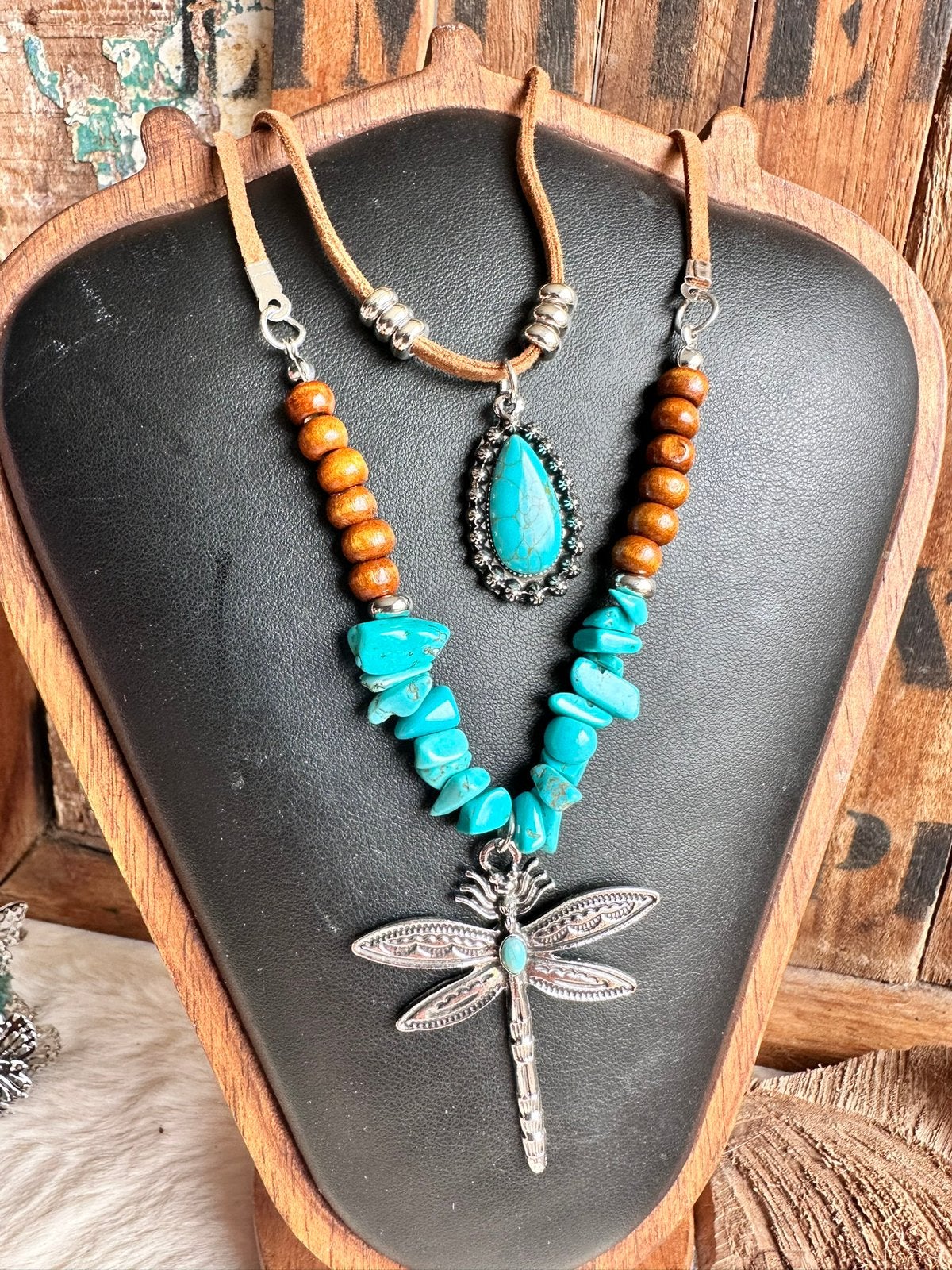 Boho sieraden set / 2 halskettingen / libelle / turquoise, Ophalen of Verzenden, Nieuw, Overige materialen