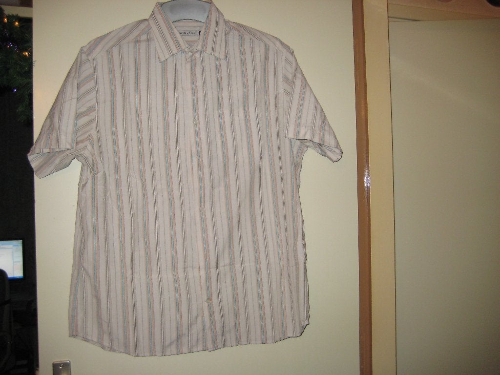 Beige gestreepd herenhemd, L, Angelo LItrico (279), Kleding | Heren, Ophalen of Verzenden, Zo goed als nieuw, Beige, Halswijdte 41/42 (L)