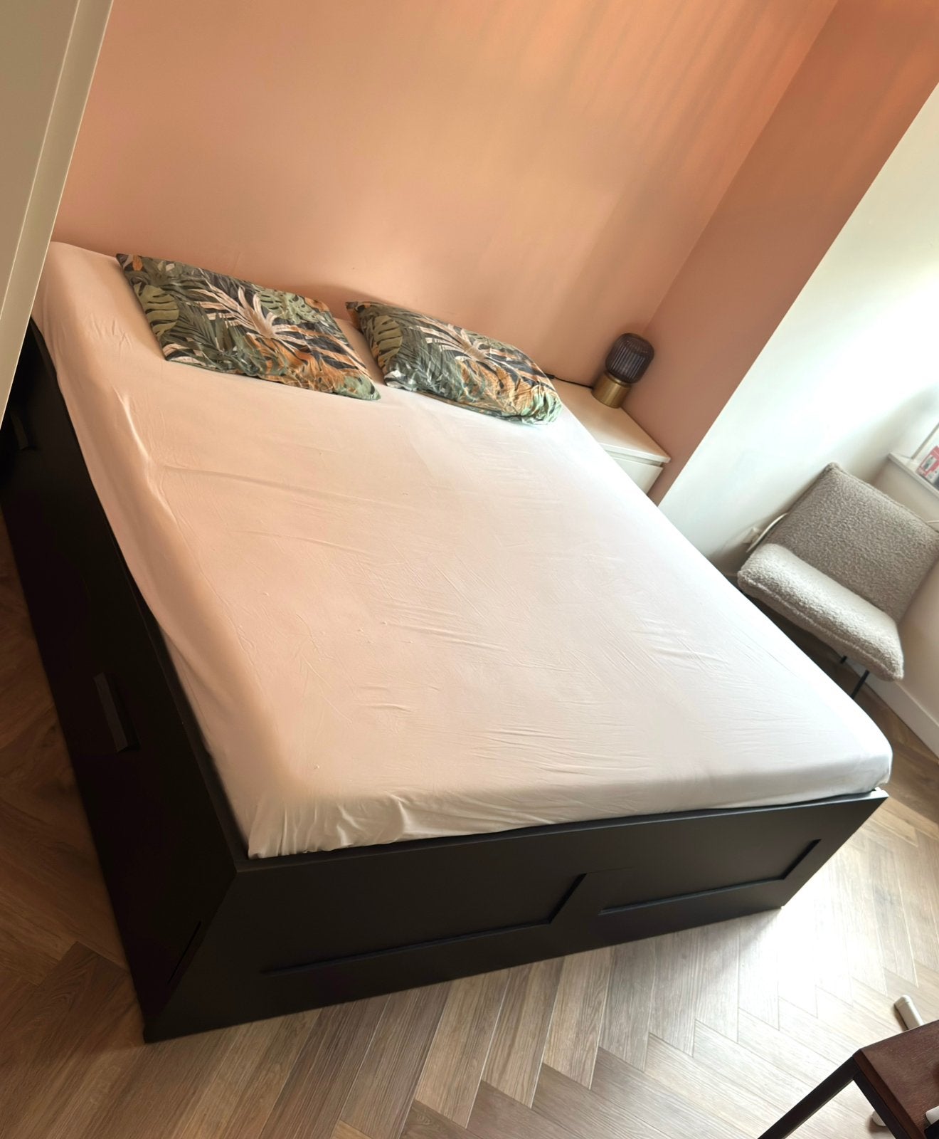 Ikea Brimnes tweepersoons bed zwart 180x200 met matras, Ophalen, Gebruikt, Zwart, Tweepersoons