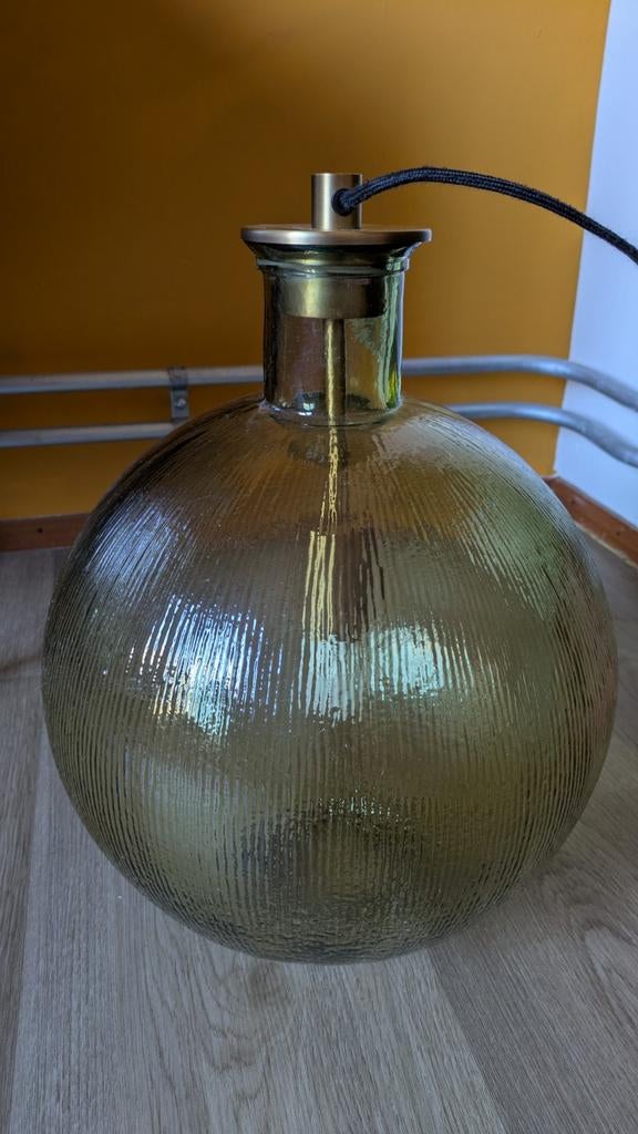 Glazen tafellamp met geribbeld design, Ophalen, Zo goed als nieuw, Glas, Modern, Vintage, Industrieel