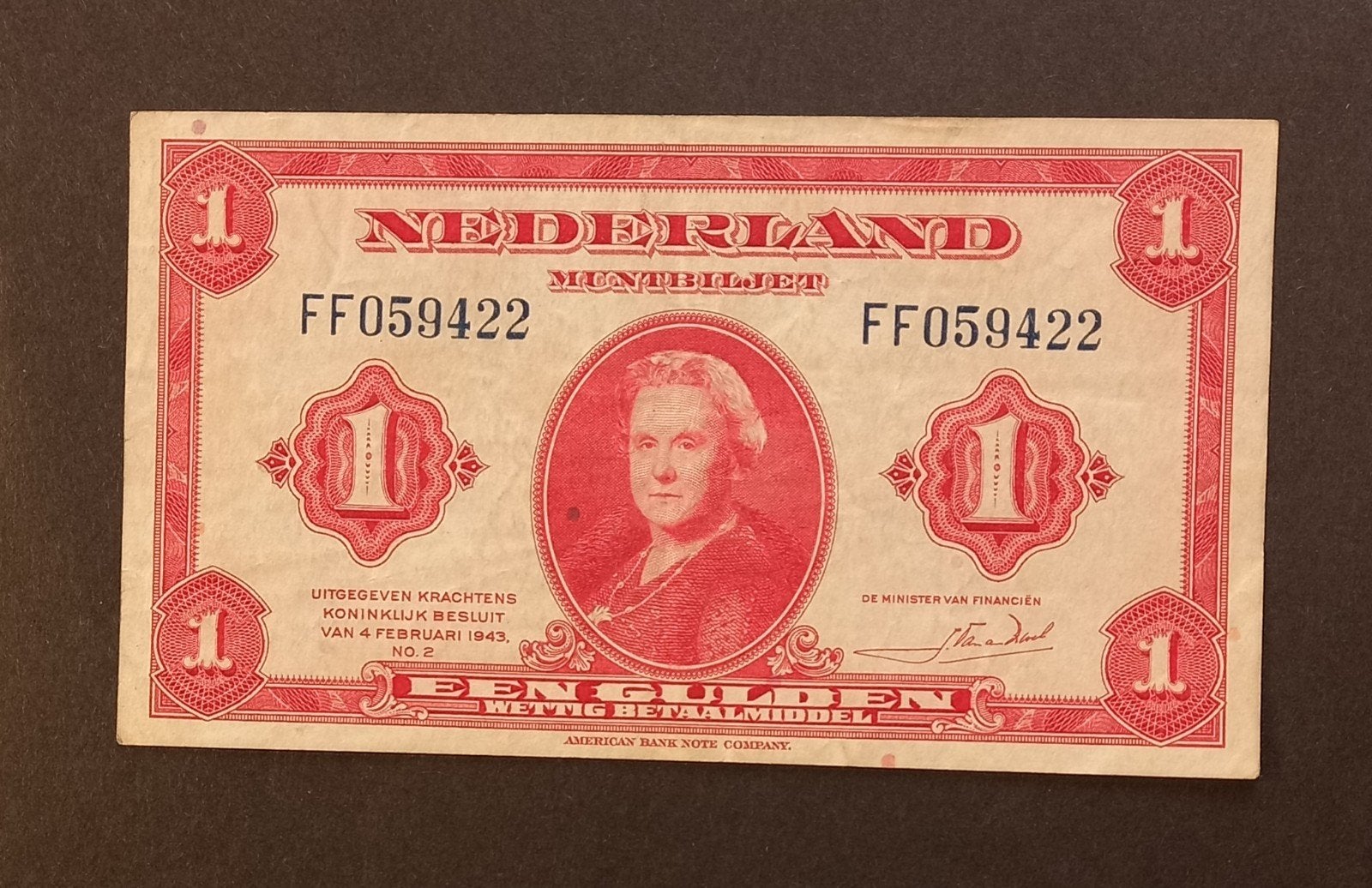 Nederlands 1 Gulden biljet uit 1943 - Koningin Wilhelmina, Postzegels en Munten, Bankbiljetten | Nederland, Ophalen of Verzenden