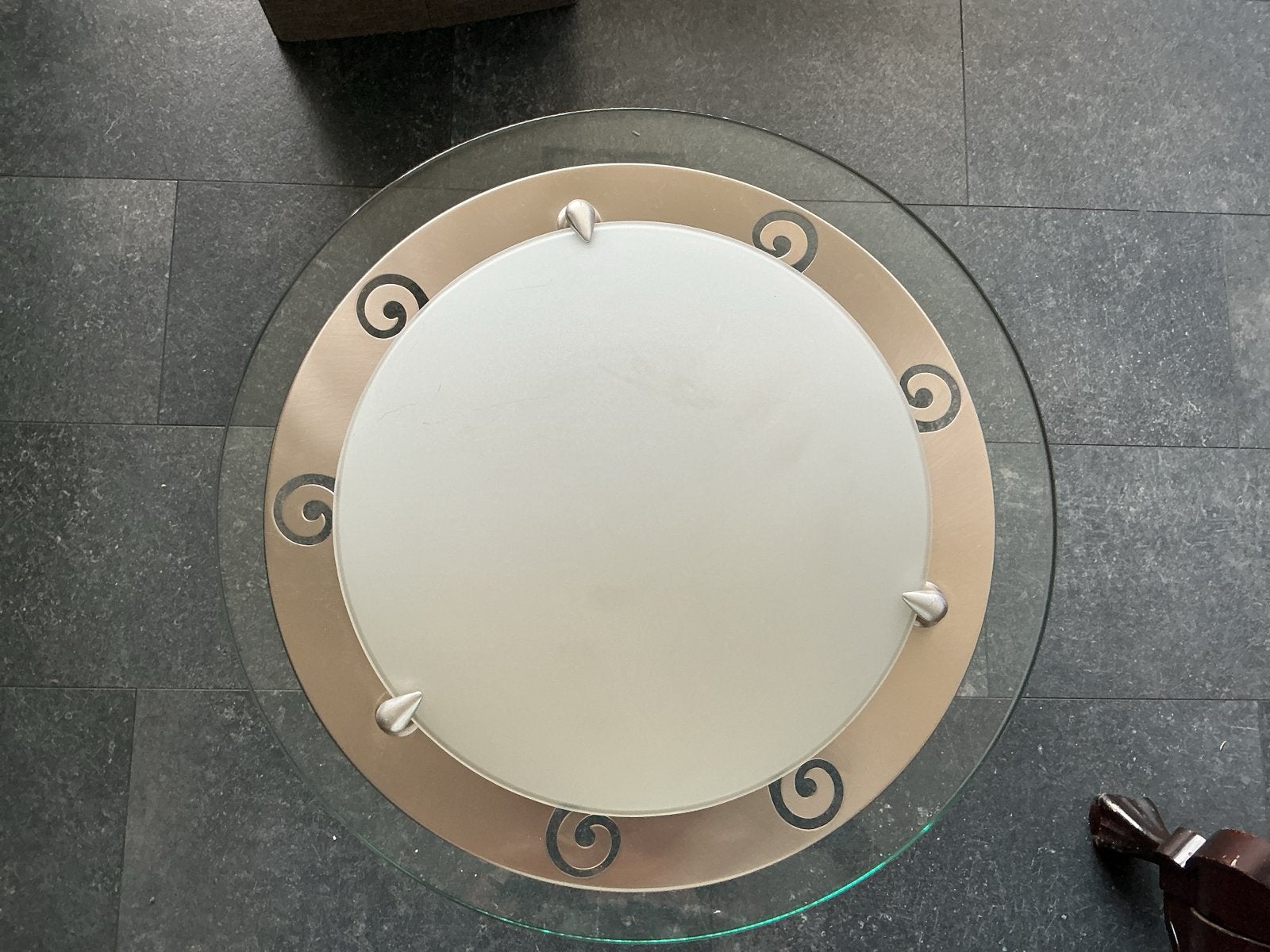 Plafondlamp met glazen plaat en metalen frame - 37 cm, Ophalen, Overige merken, Gebruikt, E27 (groot)