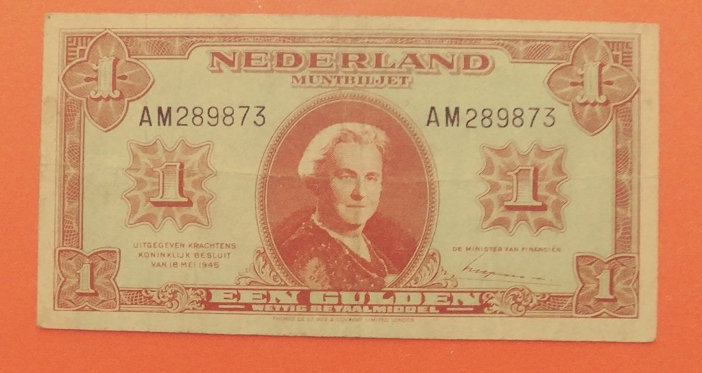 Muntbiljet 1 gulden 1945,  ZELDZAME MISDRUK,  cat. PL6.bM, Postzegels en Munten, Bankbiljetten | Nederland, Verzenden, 1 gulden