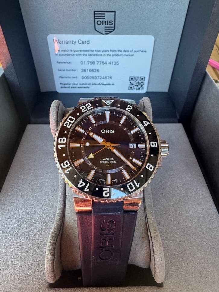 Oris Aquis GMT DATE herenhorloge blauwe band, Ophalen of Verzenden, Zo goed als nieuw, Overige merken