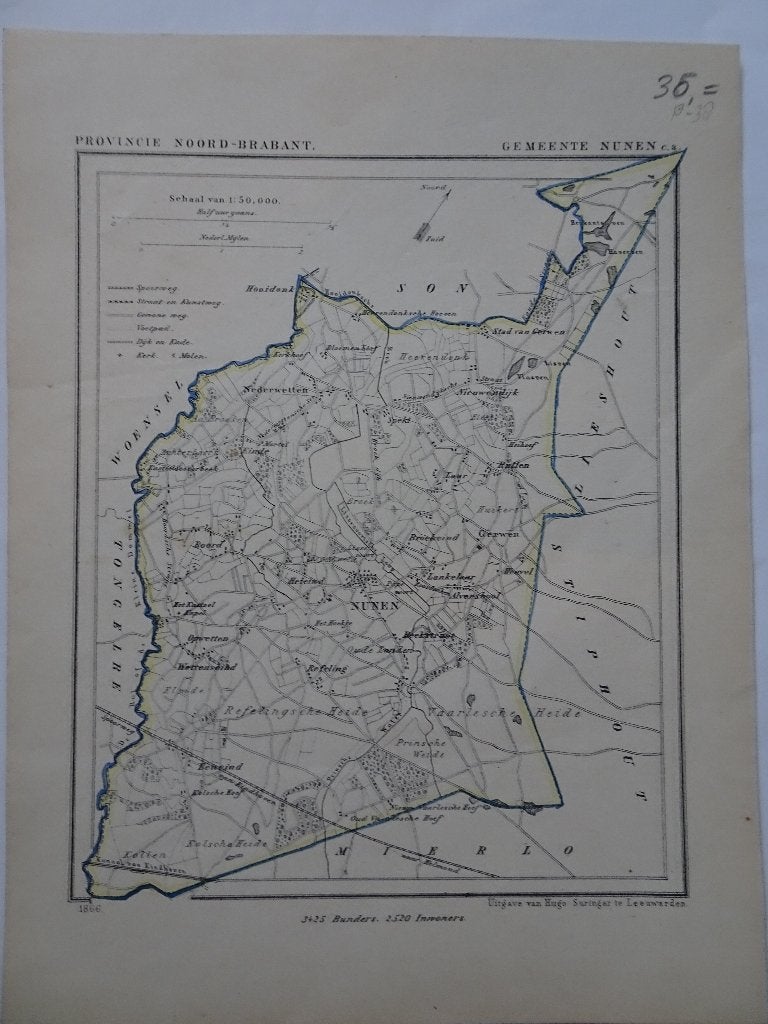 lithos Nuenen, Pricenhage Breda, Brabant Kuyper 1866, Origineel, Ophalen of Verzenden, Kaarten en plattegronden, Lithografie