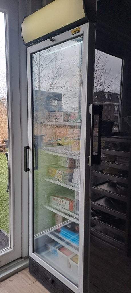 Glasdeur vrieskast Tefcold, Ophalen, 200 liter of meer, 60 cm of meer, Met aparte vriezer