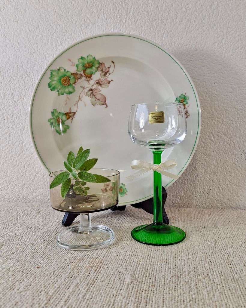 Vintage diepe borden groene bloemen sierlijk dinerparty, Ophalen of Verzenden