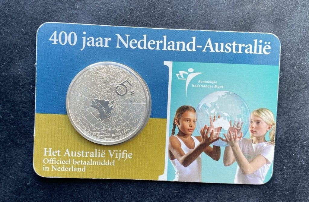 Zilveren 5 Euro 2006 - 400 jaar Nederland-Australië Coincard, Koningin Beatrix, Zilver, Euro's, Ophalen of Verzenden