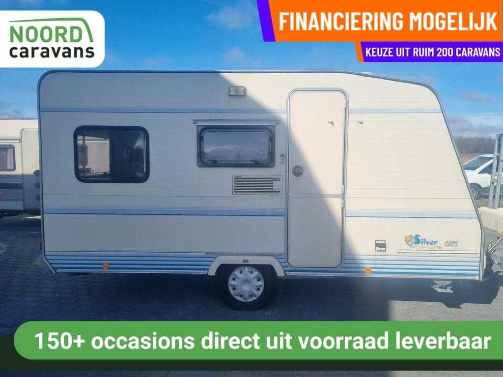 CARAVELAIR silver 425 VOORTENT + DWARSBED + FIETSENDRAGER, Serviceluik, Bedrijf, 750 - 1000 kg, 5 tot 6 meter