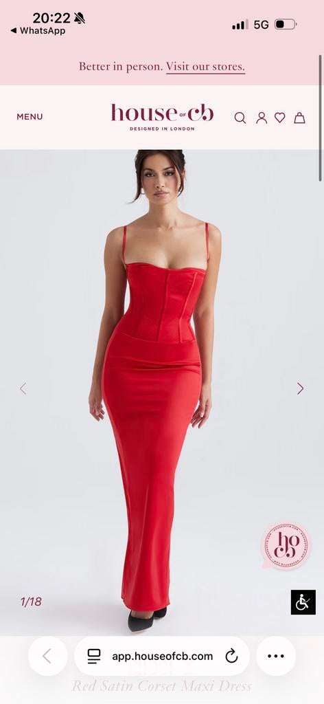 House of CB Shani Red Satijnen Corset Maxi Jurk L Plus, Galajurk, Maat 42/44 (L), Nieuw, Ophalen of Verzenden