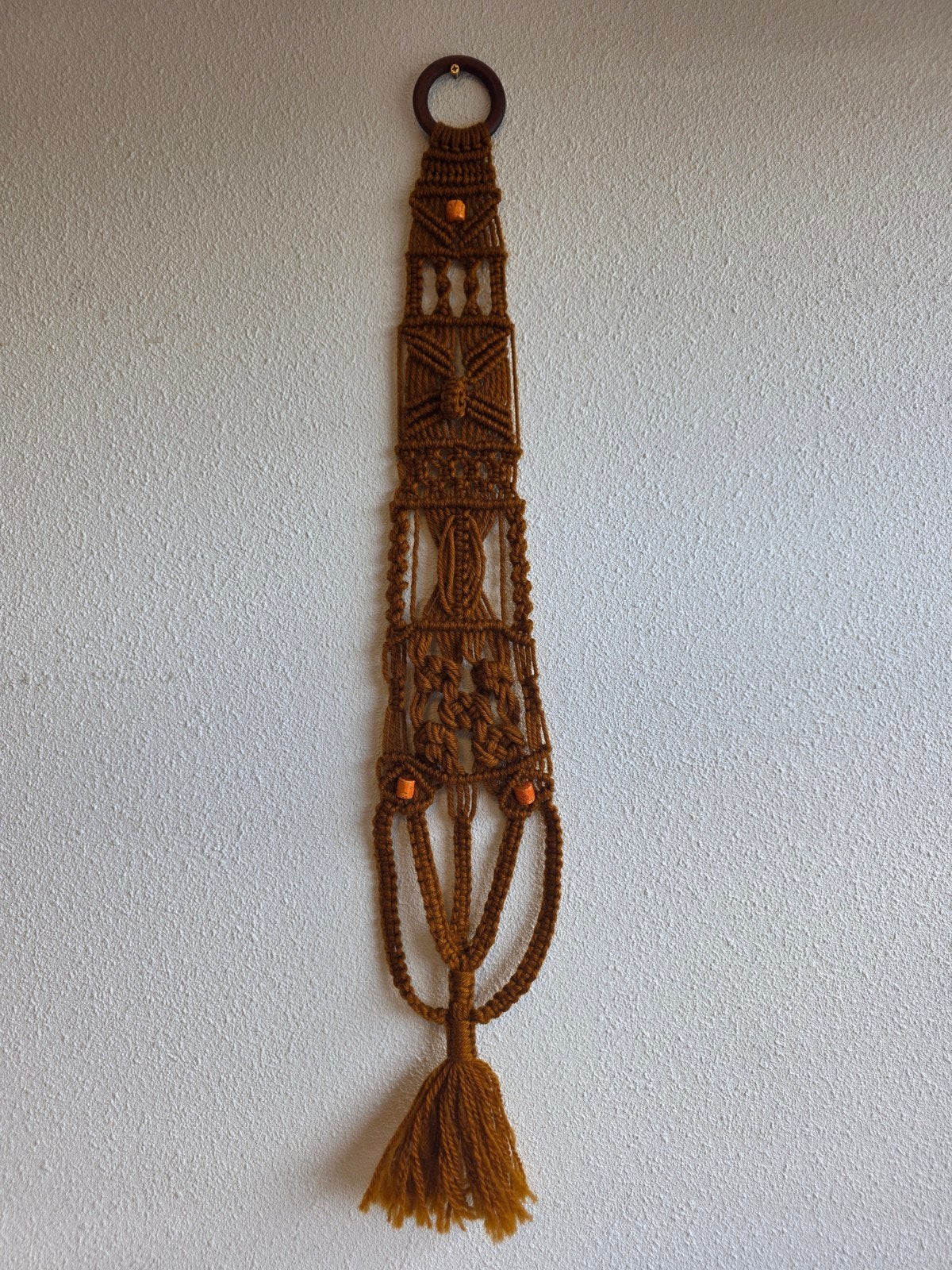vintage macrame wanddecoratie geknoopt bruin, Ophalen of Verzenden, Huis en Inrichting