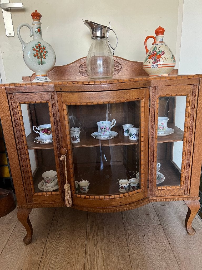 Brocante eiken grootmoederstijd  theekastje met inhoud, Antiek en Kunst, Curiosa en Brocante, Ophalen