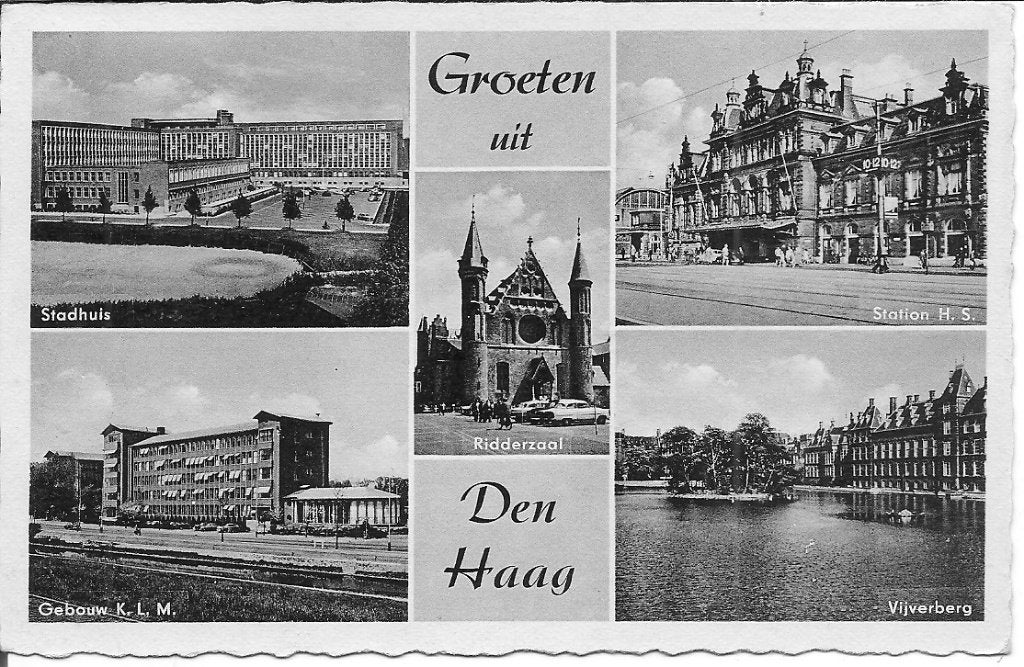 Ansichtkaart Den Haag - Stadhuis, Ridderzaal, Vijverberg, Verzamelen, Ansichtkaarten | Nederland, Ophalen of Verzenden, 1940 tot 1960