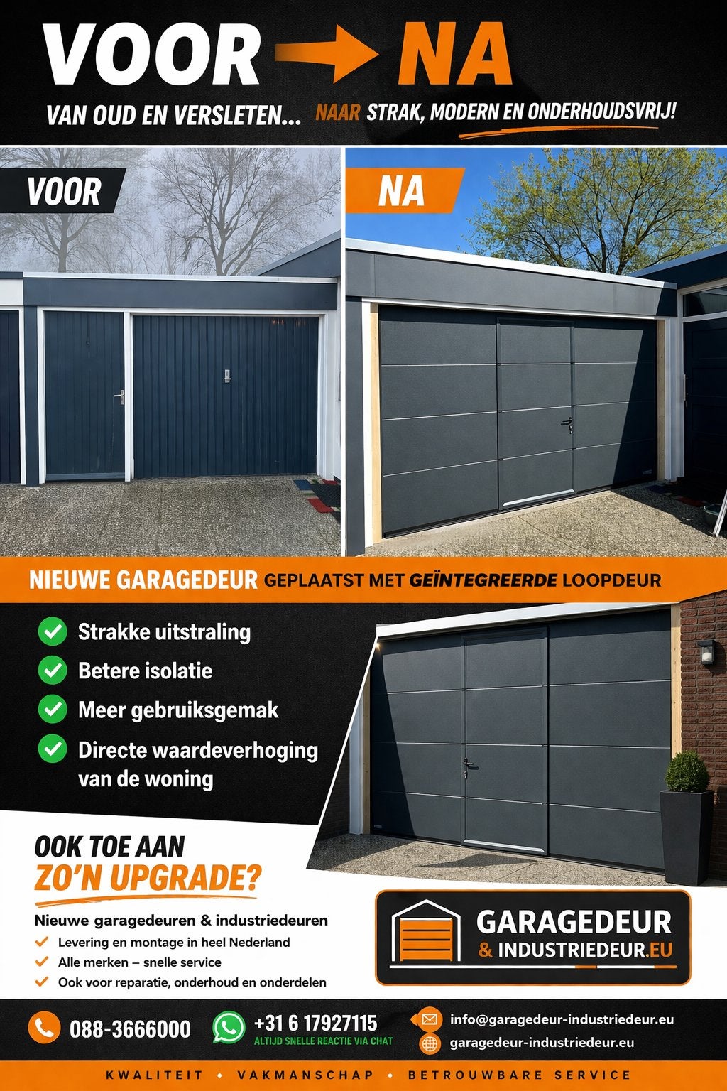Nieuwe garagedeur, sectionaal ISO40 alle maten geheel NL, Ophalen of Verzenden, 120 cm of meer, 215 cm of meer, Garagedeur