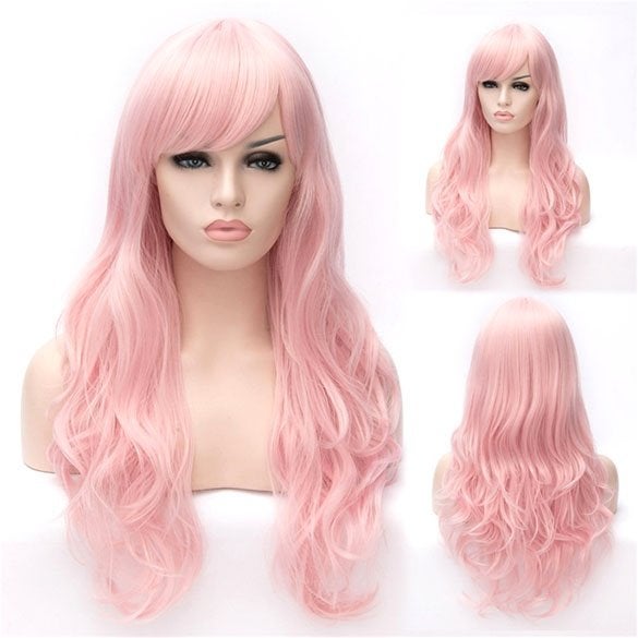 Luxe carnaval pruik lang haar met krullen pastel roze, Ophalen of Verzenden, Nieuw, Pruik of Haarverlenging