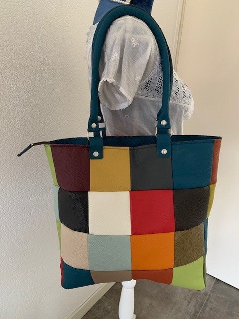 Tas leer shopper patchwork gekleurde lapjes nieuw, Overige merken, Bruin, Nieuw, Ophalen of Verzenden