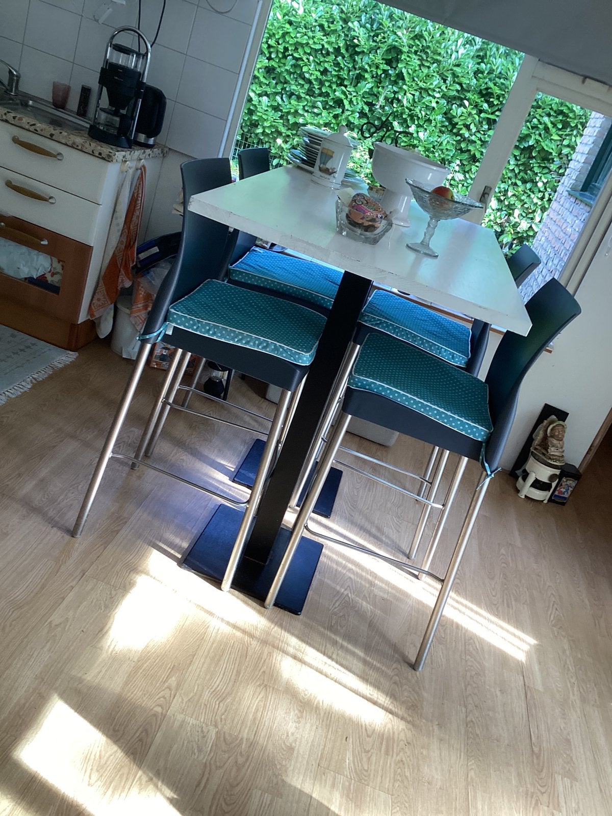 Eettafel hoog met 4 stoelen zgan // hoog 1.13x80x1.40, Ophalen, 100 tot 150 cm, 50 tot 100 cm, Zo goed als nieuw