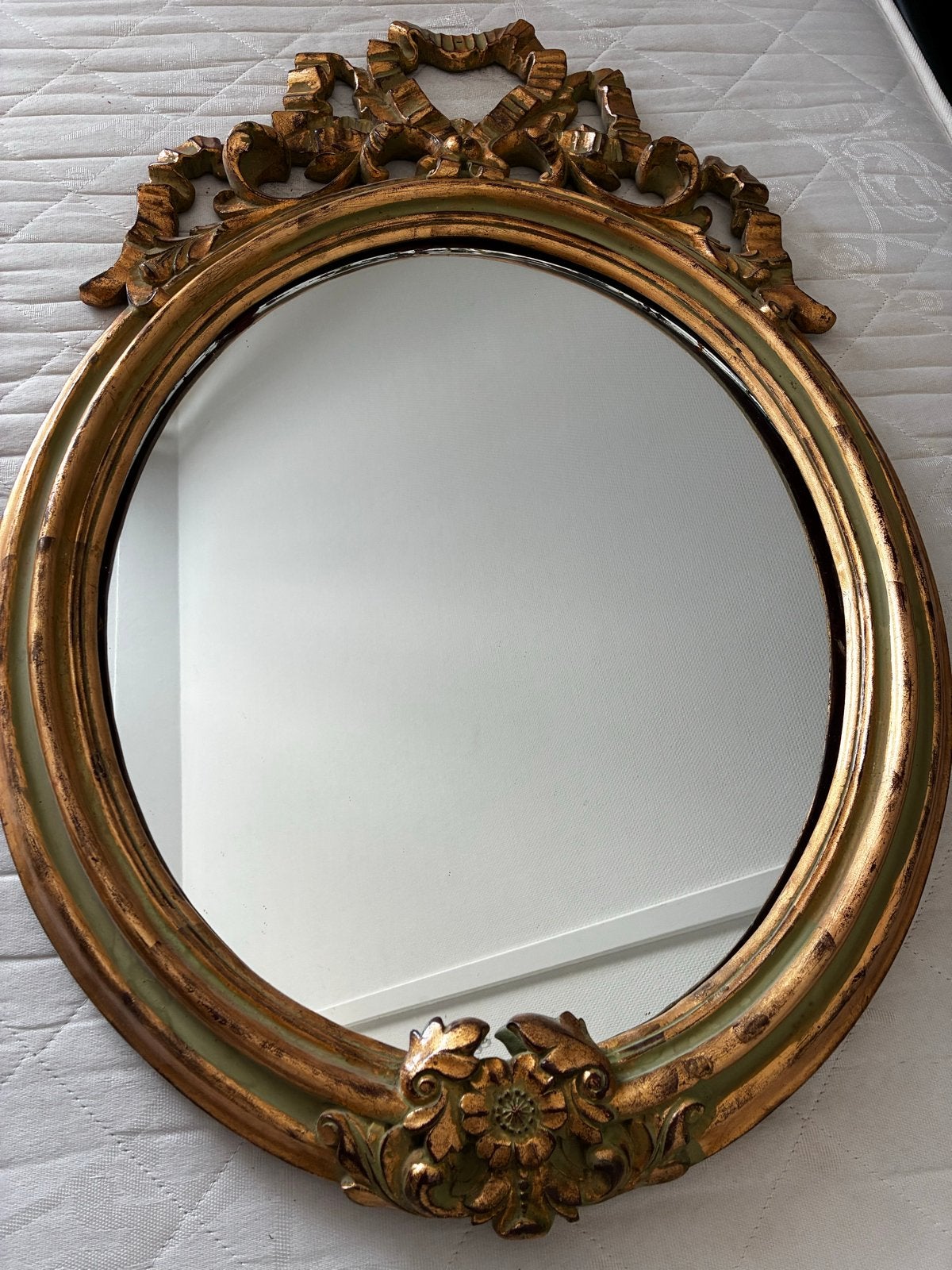 Antieke ovale spiegel met gouden lijst, Ophalen, Ovaal, 50 tot 100 cm, 100 tot 150 cm