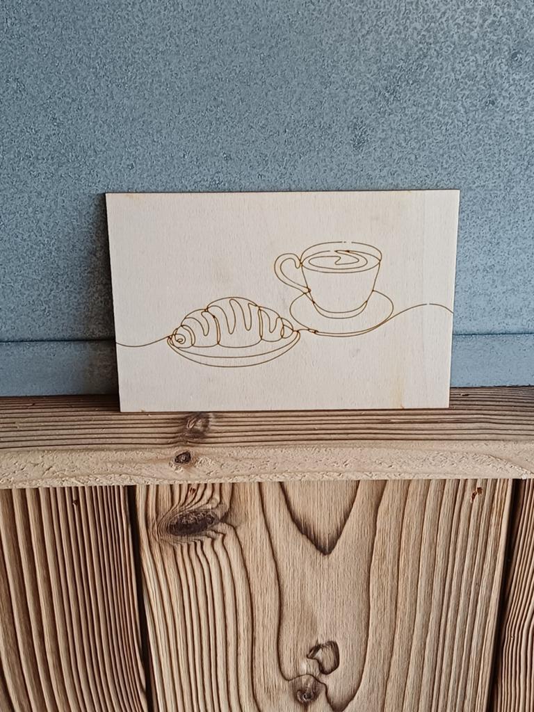 Houten decoratiepaneel: Koffie en croissant, Huis en Inrichting, Woonaccessoires | Overige, Nieuw, Hout, Beige, Modern, Ophalen of Verzenden