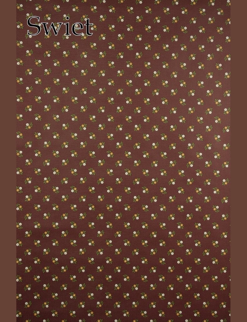 4151 bloemenbehang jaren 70 oker bordeaux retro print swiet, Huis en Inrichting, Stoffering | Behang, Verzenden, Groen