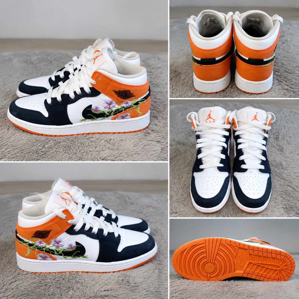 Nike Air Jordan 1 Mid SE Floral Custom Sneakers, Ophalen of Verzenden, Zo goed als nieuw, Oranje, Sneakers of Gympen