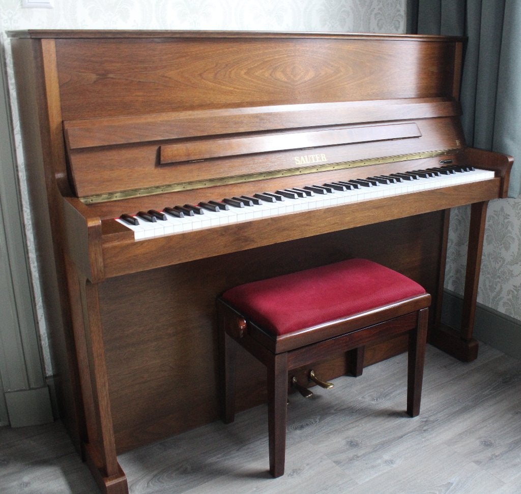 Elegante Sauter piano (120cm), Ophalen of Verzenden, Gebruikt, Bruin, Piano