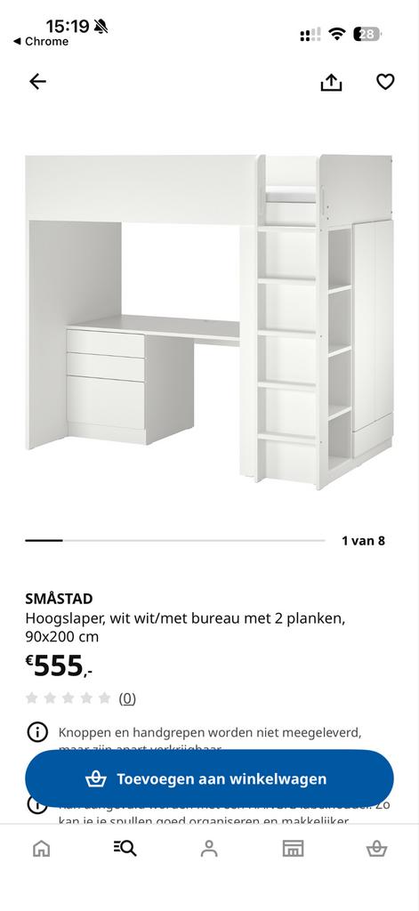 IKEA SMÅSTAD Hoogslaper met bureau en opbergruimte, Ophalen, Gebruikt, Eenpersoons, 200 cm