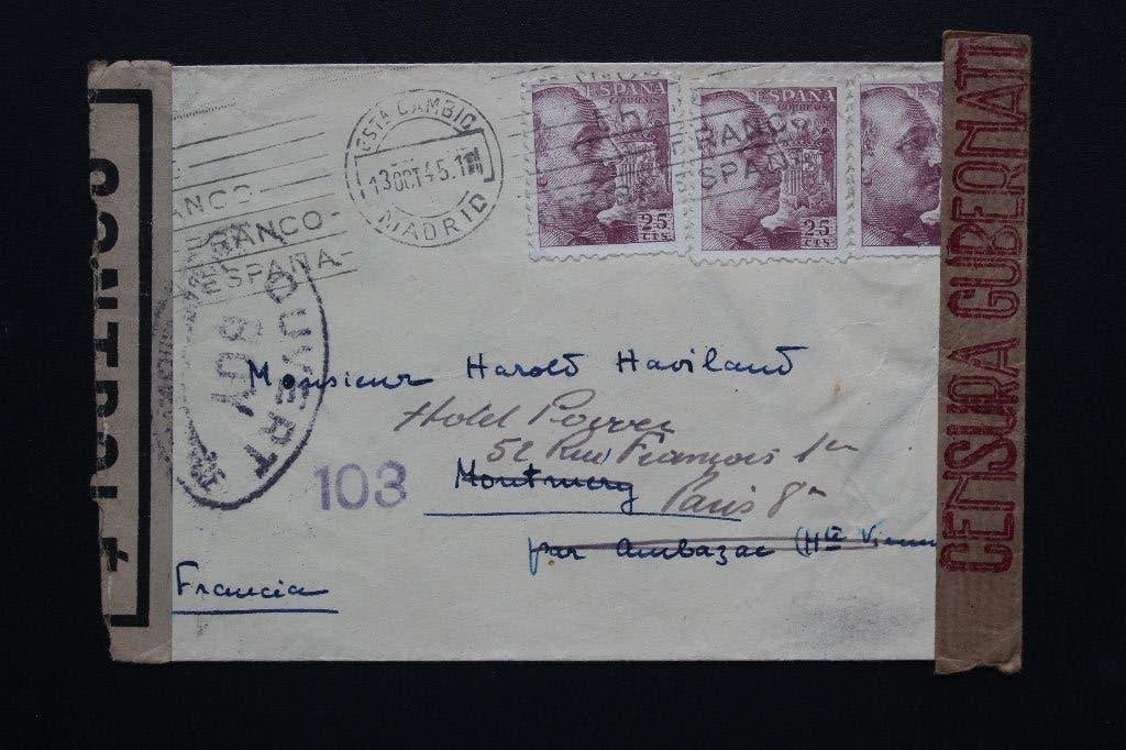 1940 CENSUUR BRIEF SPANJE BURGEROORLOG NAAR PARIJS, Ophalen of Verzenden, Brief