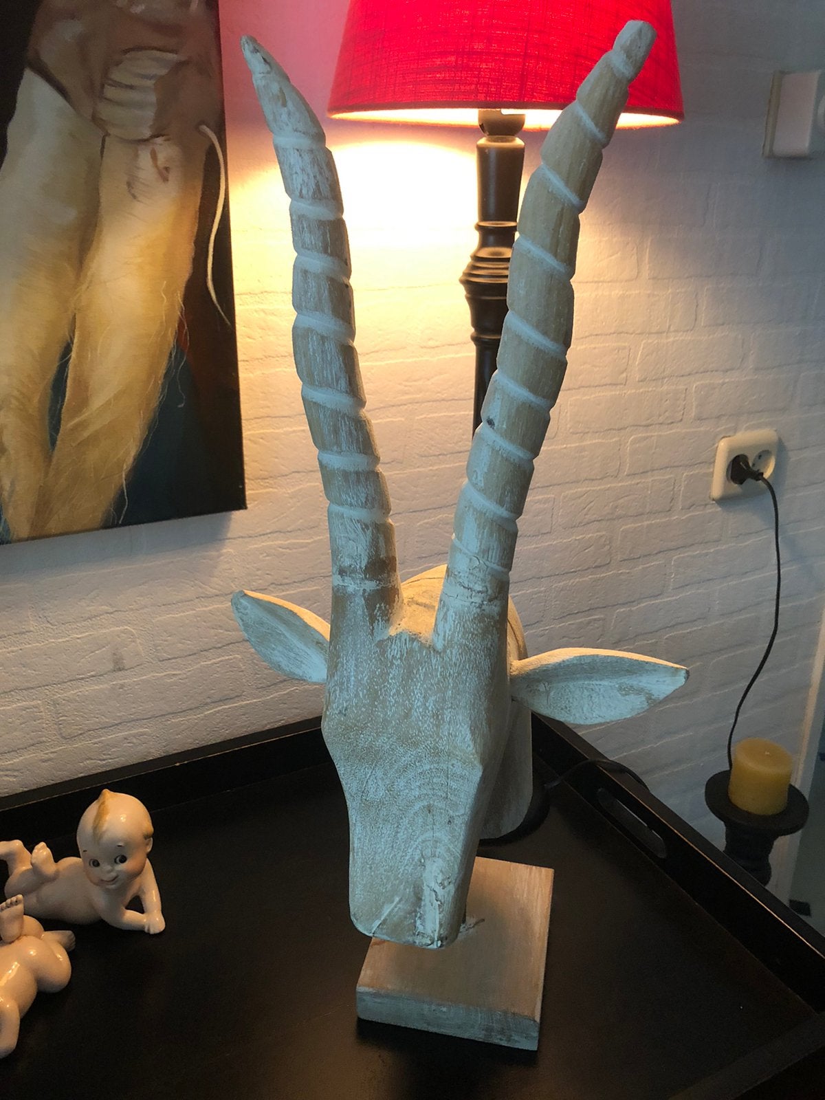 Mooie grote houten steenbok, Ophalen of Verzenden, Zo goed als nieuw