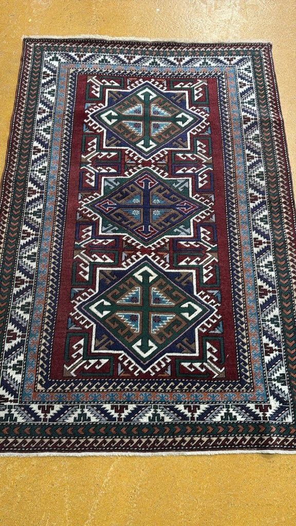 Handgeknoopt Turks wollen tapijt-Trad. Patroon 1,98m x 1,28m, Ophalen, Gebruikt, Blauw, 100 tot 150 cm