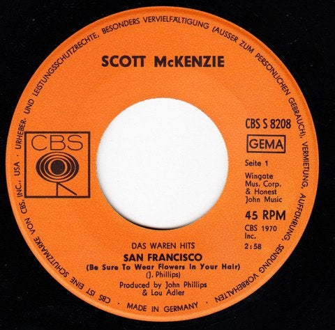 Jukebox / Scott McKenzie – San Francisco / VG+ / 19-9, Ophalen of Verzenden, Zo goed als nieuw, Pop