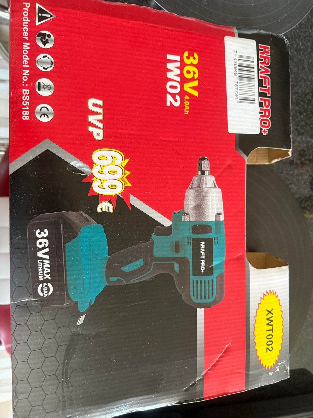 Kraft Pro+ 36V Accu Slagmoersleutel met 2 Accu's, Ophalen of Verzenden, Zo goed als nieuw, 600 watt of meer, Overige typen