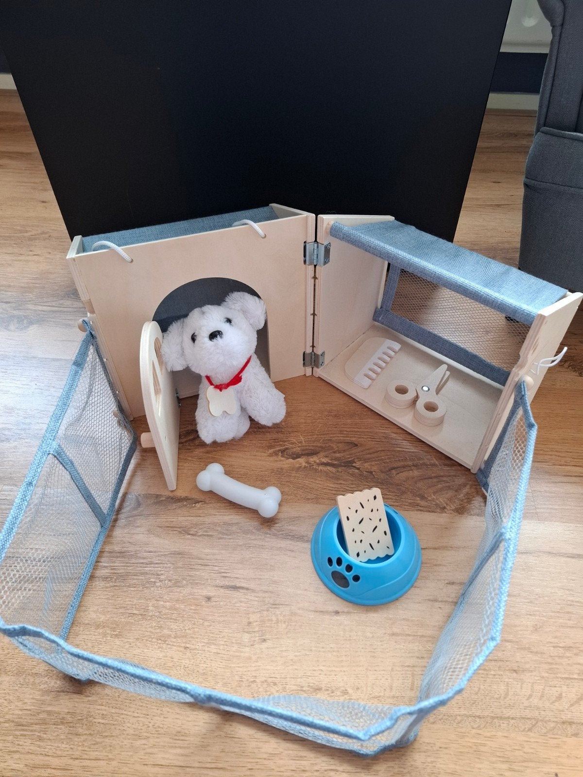 Houten speelgoed hondenhok, Ophalen