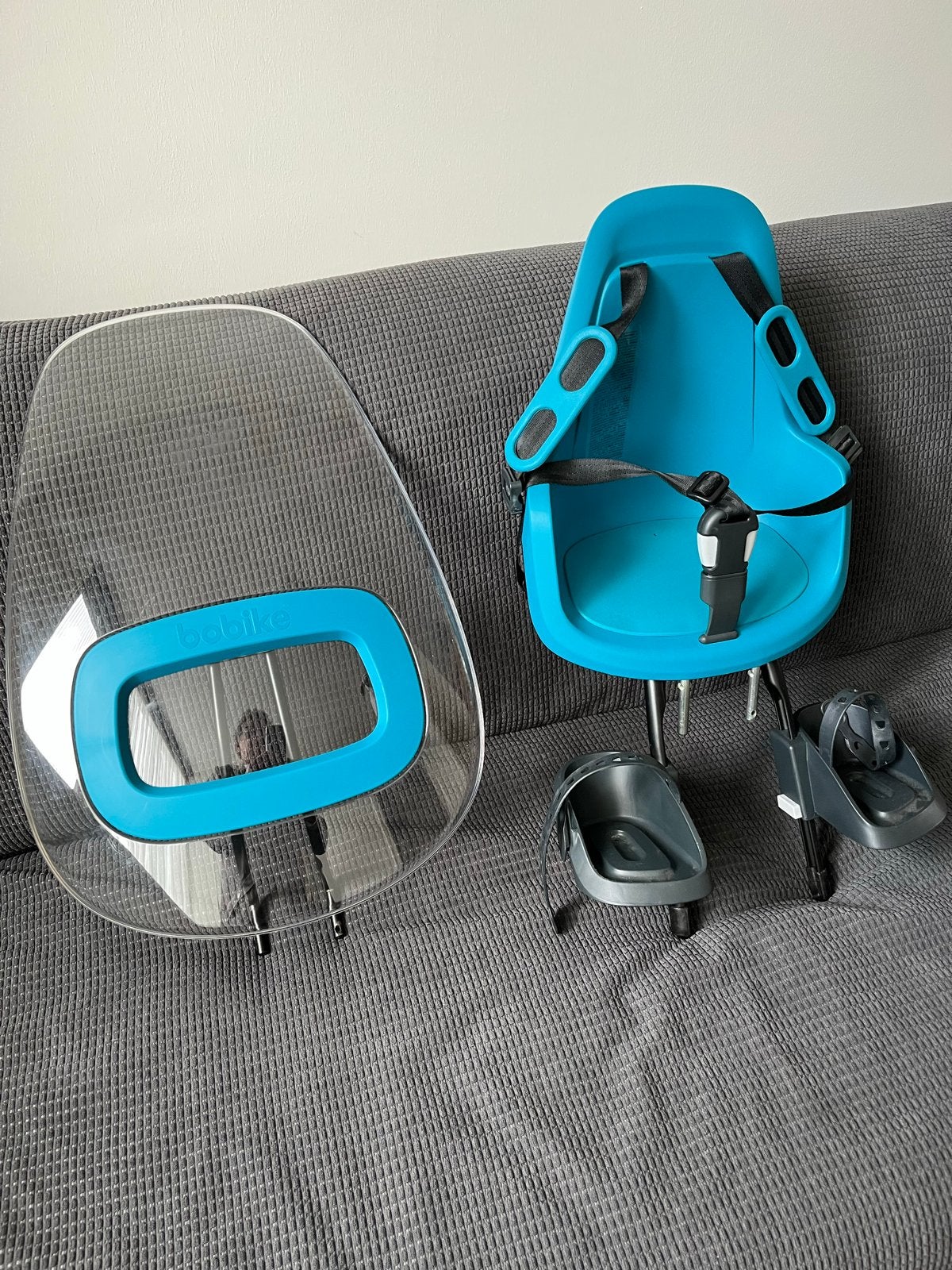 Bobike fietsstoeltje voor aan het stuur met windscherm, Fietsen en Brommers, Ophalen, Voorzitje, 0 t/m 13 kg, Gebruikt