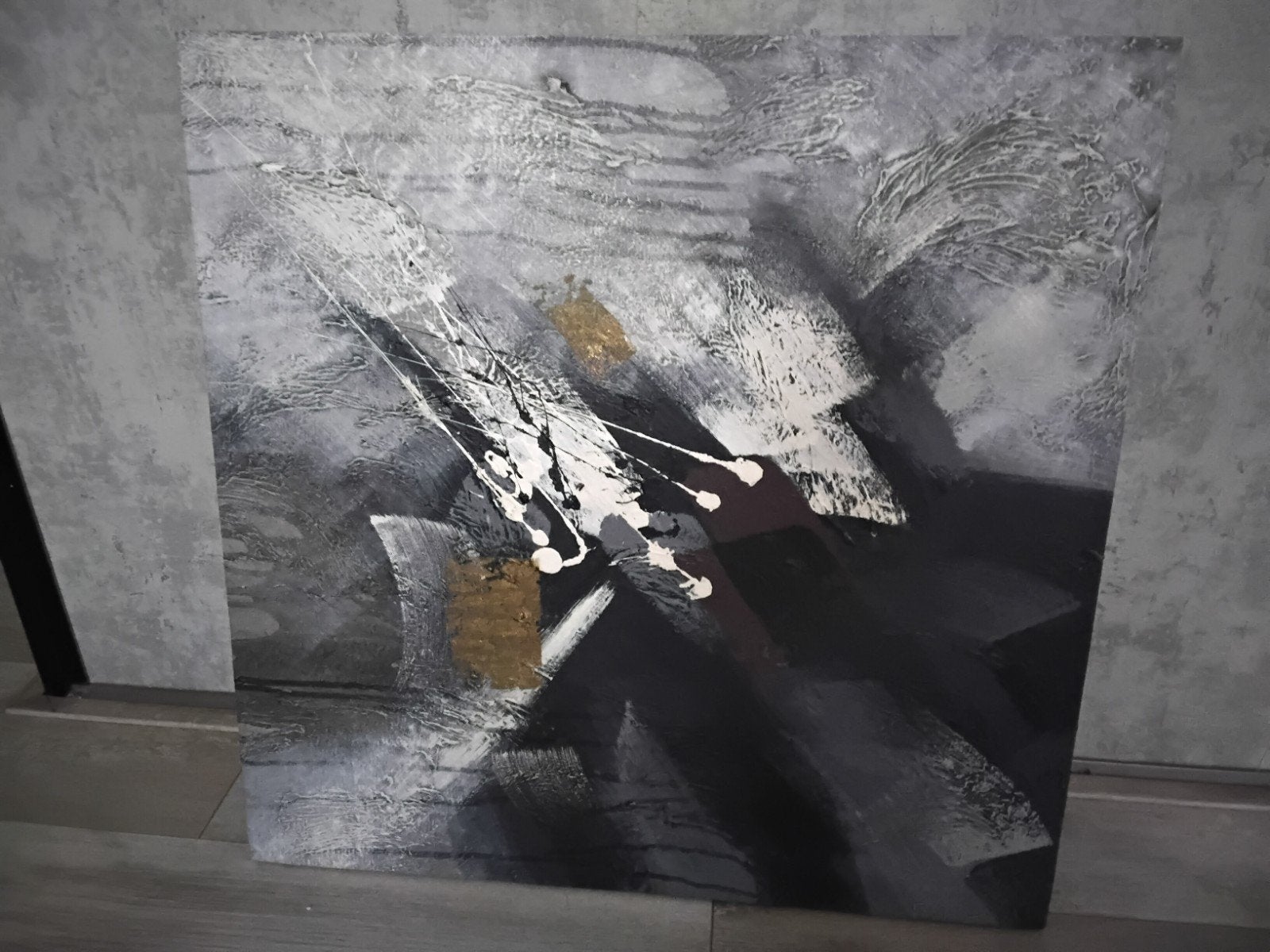 Abstracte kunst schilderijen set - Zwart, wit, goud, Ophalen of Verzenden