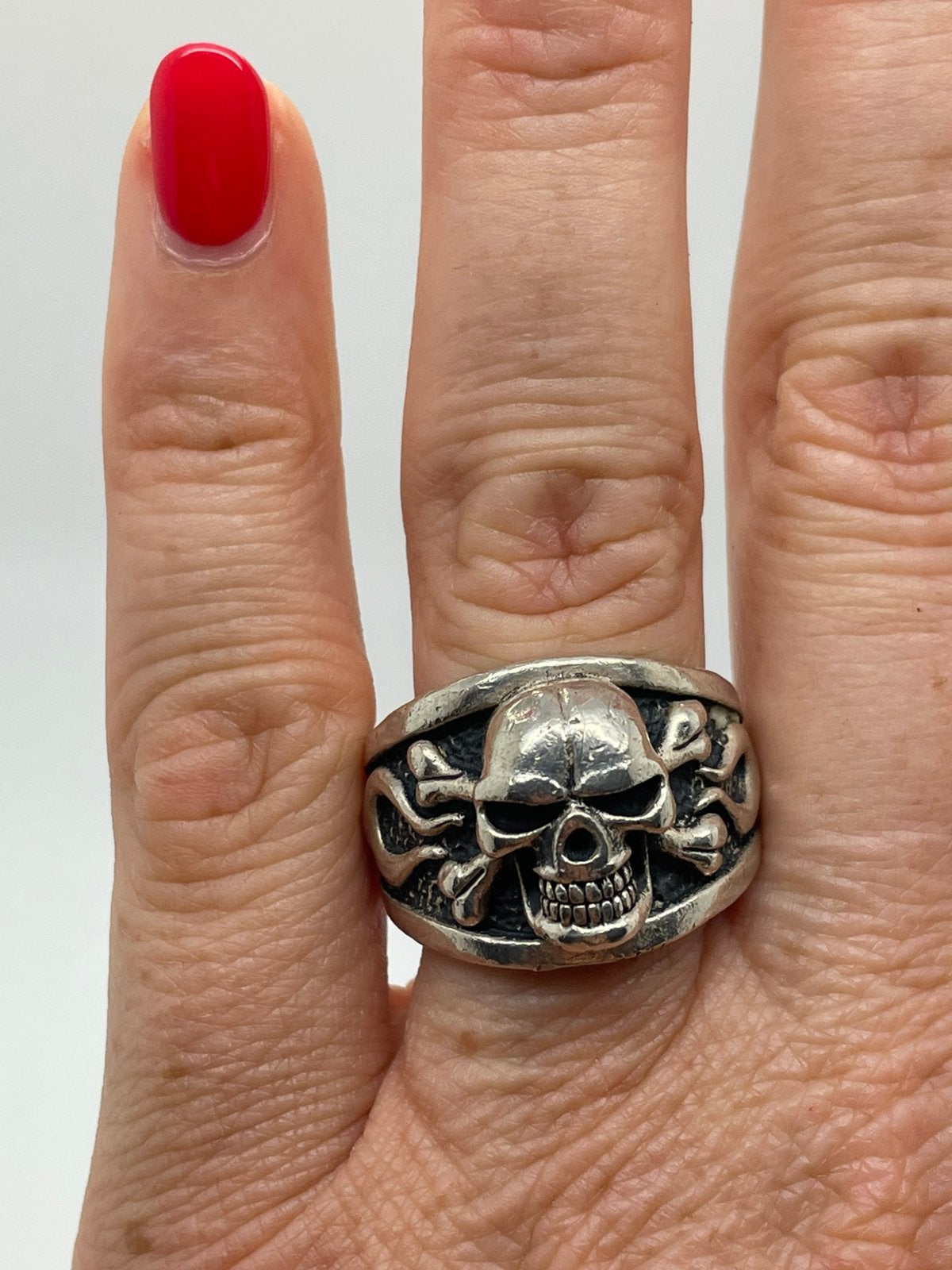 E480 Prachtige zilveren skull ring maat 19,5, 19 tot 20, Ophalen of Verzenden, X, Dame