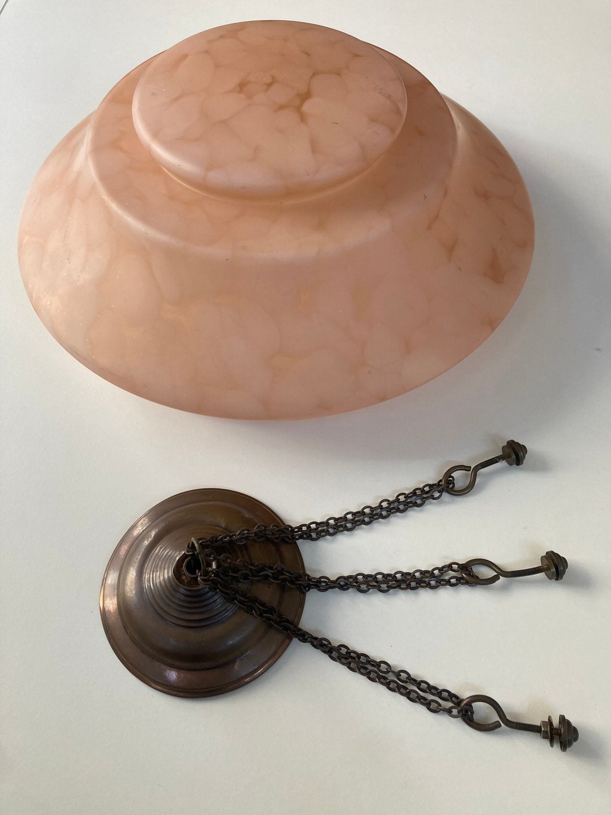 Originele Art Deco hanglamp – Roze Gemarmerd Glas, Antiek en Kunst, Ophalen of Verzenden
