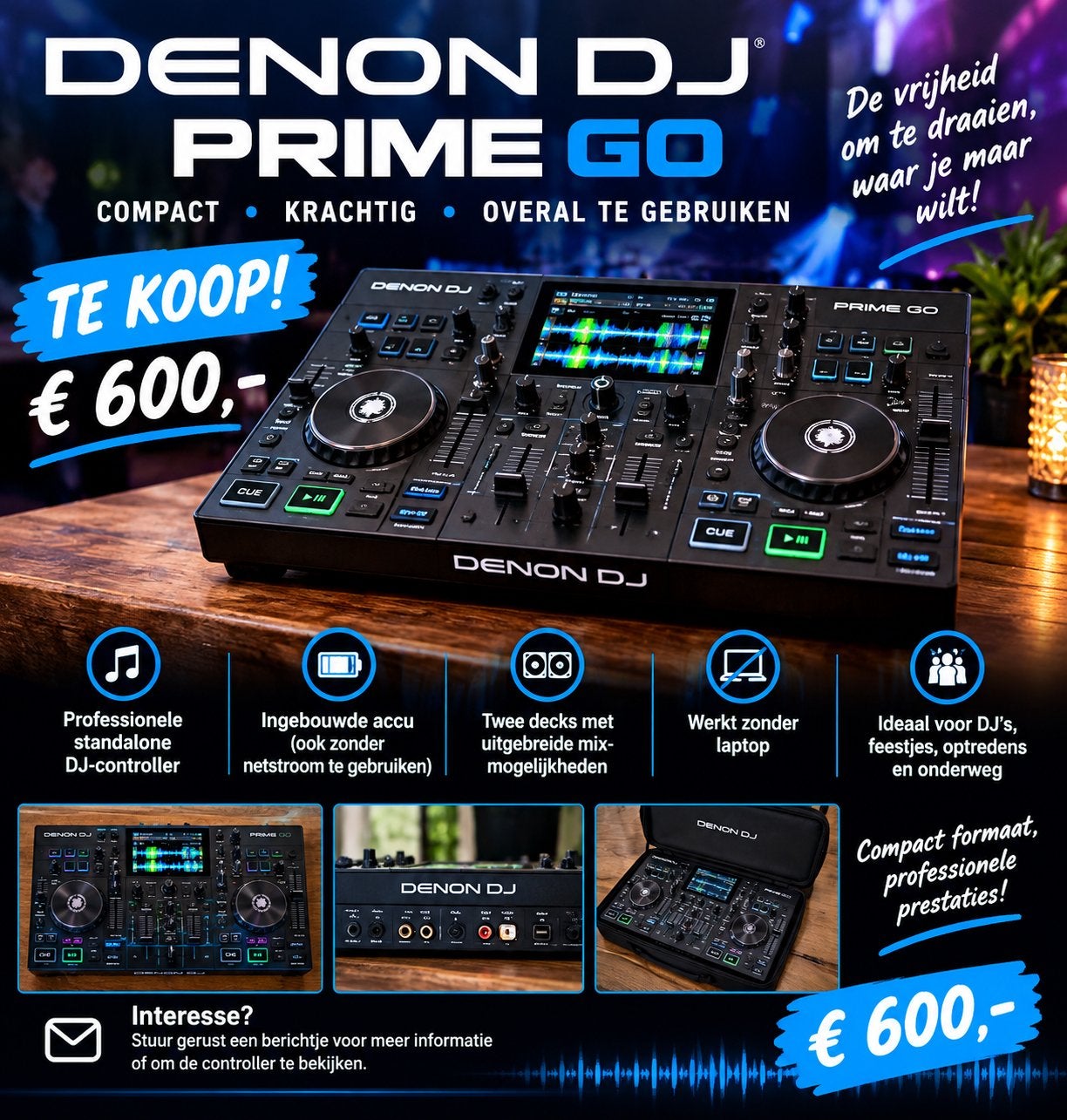 TE KOOP: Denon DJ Prime GO –, Ophalen of Verzenden, Zo goed als nieuw, Dj-set, Denon