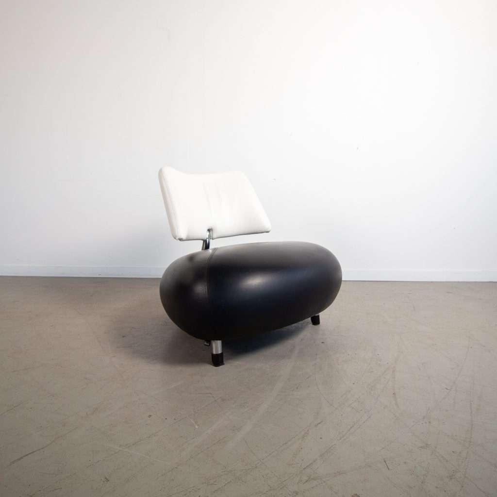 1x Leolux Pallone Fauteuil Zwart/Wit, Huis en Inrichting, Fauteuils, Zo goed als nieuw, Leer, 75 tot 100 cm, 75 tot 100 cm, Ophalen of Verzenden