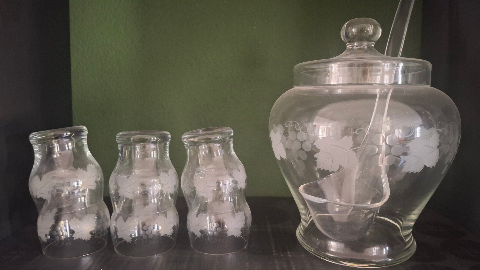 Vintage Glazen Punch Set met Druivenmotief, Antiek en Kunst, Antiek | Glas en Kristal, Ophalen
