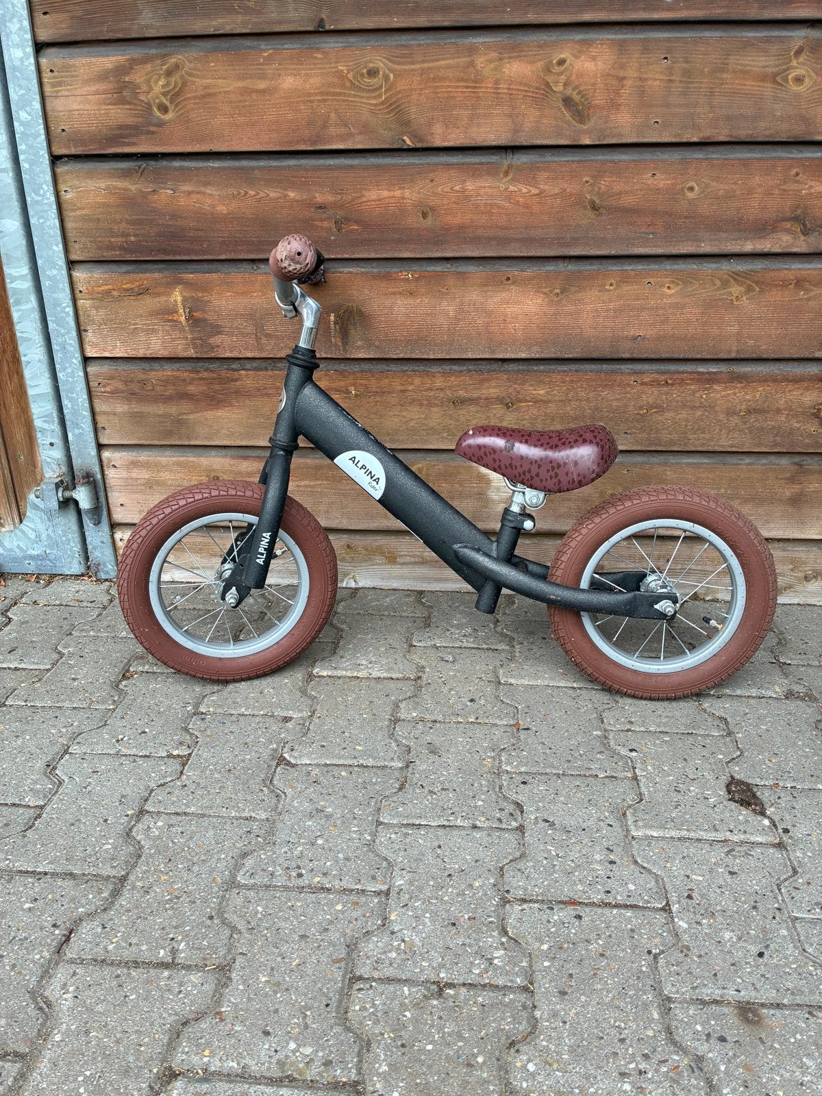 Alpina loopfiets voor kinderen - Zwart met bruine accenten, Ophalen, Gebruikt, Minder dan 16 inch