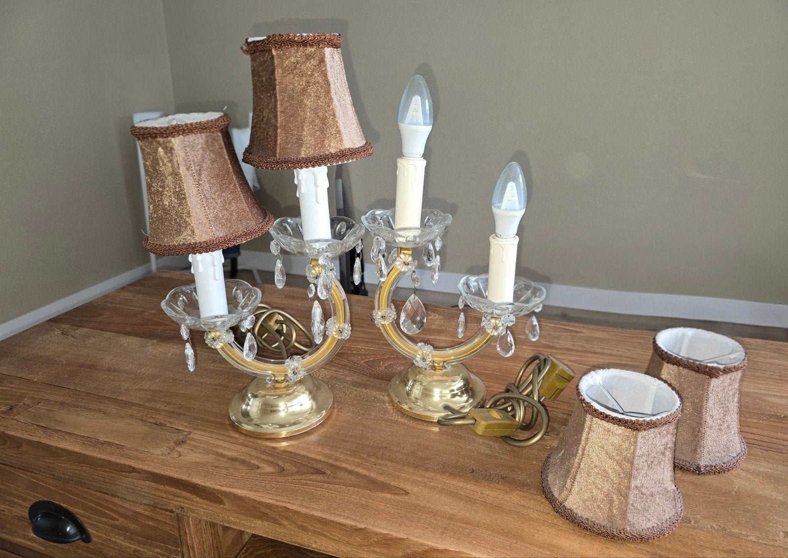 Set van 2 tafellampen (inclusief kapjes), Ophalen, Landelijke en klassiek, Glas, E14 (klein)