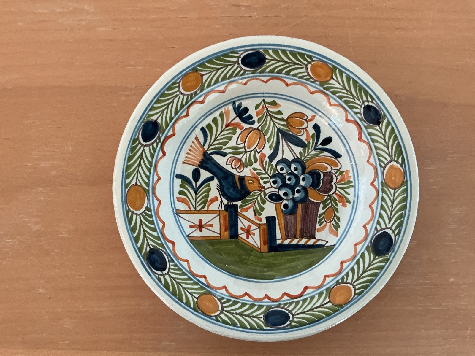 Decoratief bord met vogel en bloemen, Ophalen of Verzenden