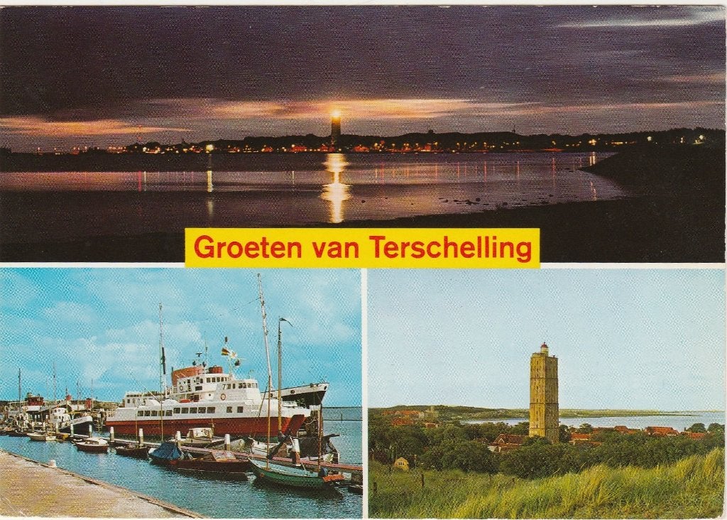 TERSCHELLING Avond Veerboot Brandaris Groeten, Verzenden, 1960 tot 1980, Gelopen, Waddeneilanden