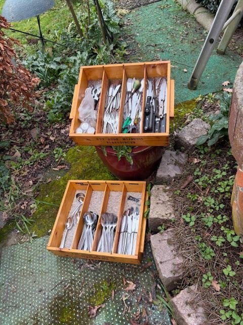 Houten bestekbakken met diverse besteksets, Ophalen of Verzenden
