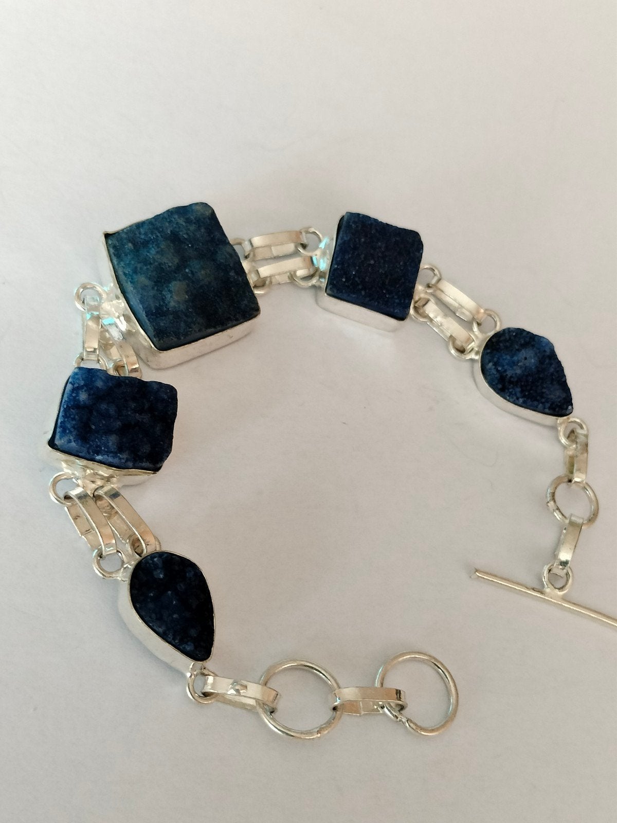 Zilveren armband met azuriet 20cm, Nieuw, Met edelsteen, Zilver, Verzenden