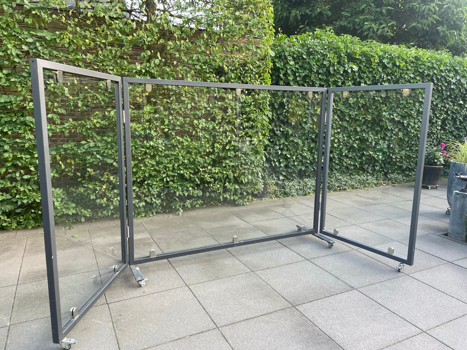 Inklapbaar /verrijdbaar tuin windscherm van veiligheidsglas, Caravans en Kamperen, Ophalen, Gebruikt