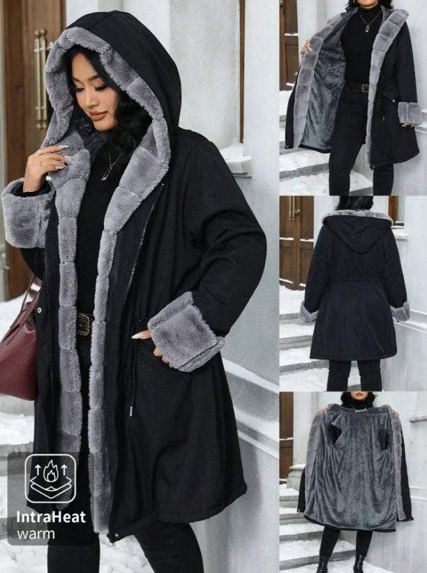 NIEUW! Eleganza; Plus-size winterjas met capuchon; maat 1XL, Zwart, Maat 46/48 (XL) of groter, Nieuw, Ophalen of Verzenden