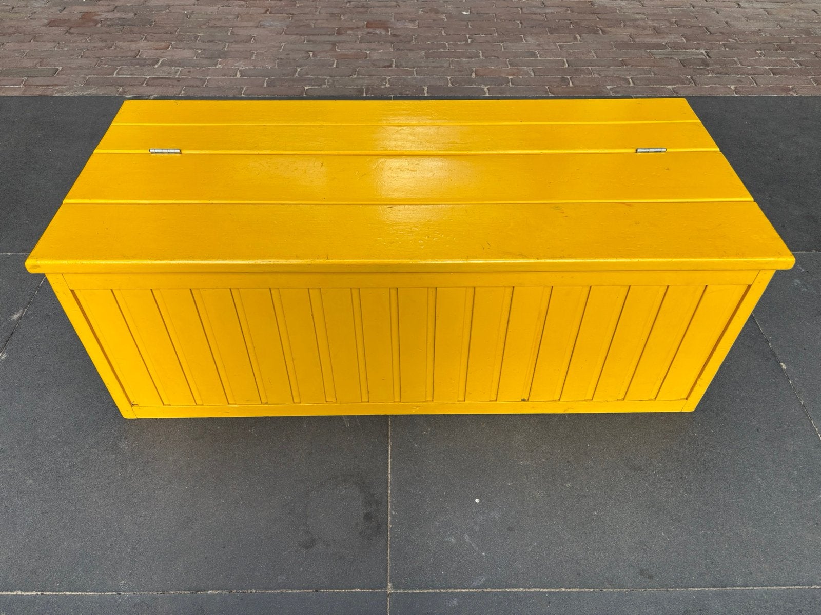 Grote houten opbergkist / dekenkist – uniek geel, Ophalen, Minder dan 50 cm, Gebruikt, 100 tot 150 cm